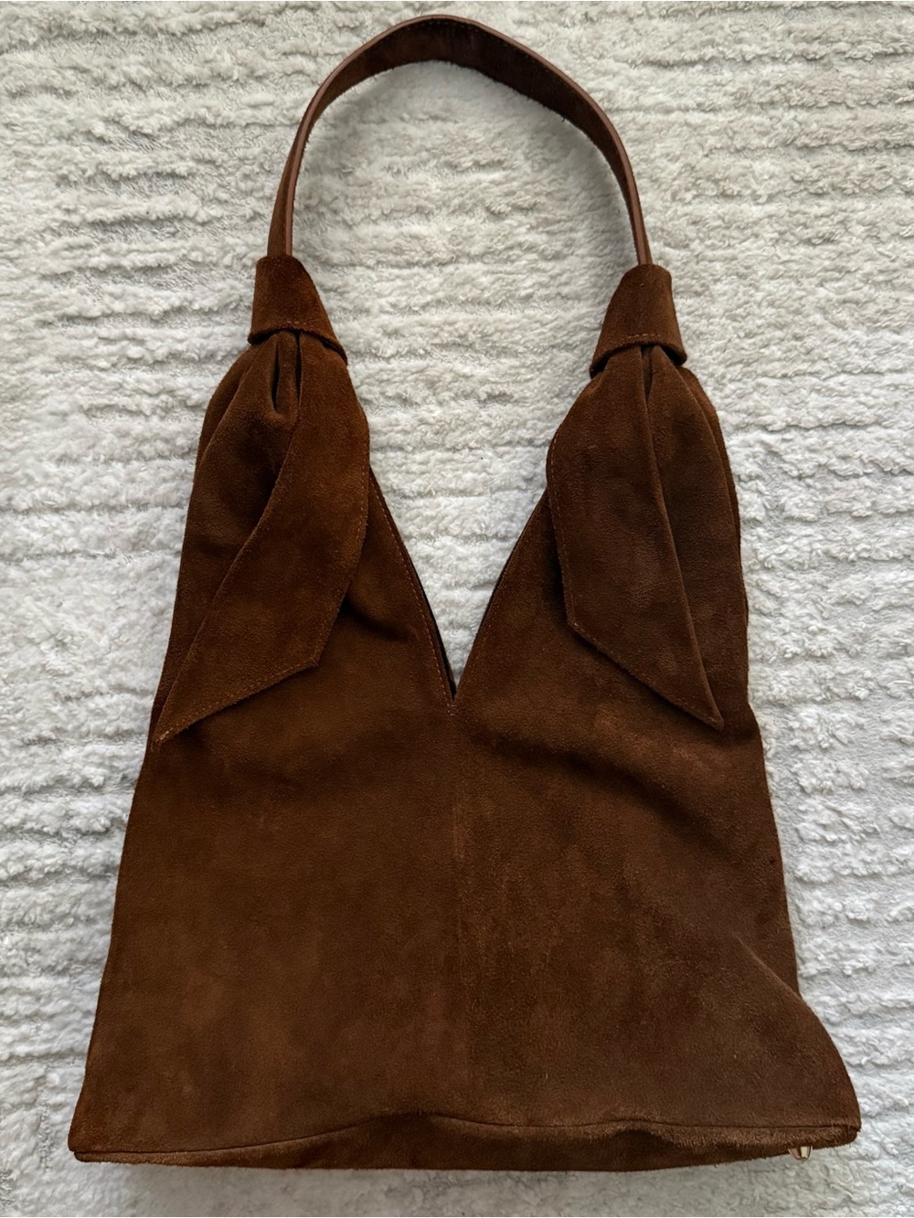 Suede Knot-Detail Shoulder Bag in Brown